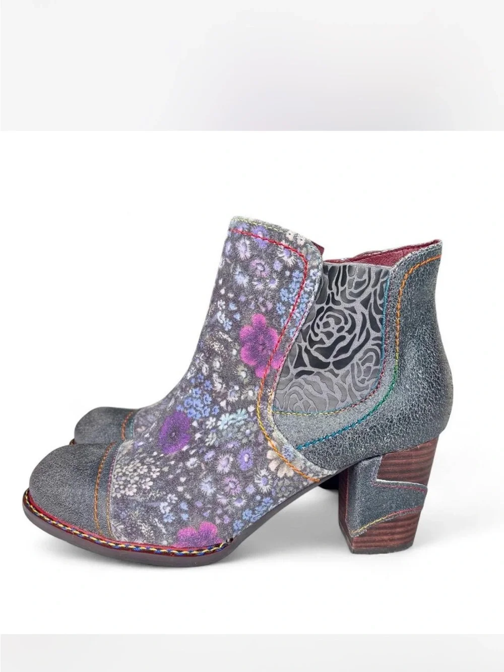 L’Artiste Spring Step Melvina Floral Leather Ankle Boots EU 38 US 7.5/8 like new